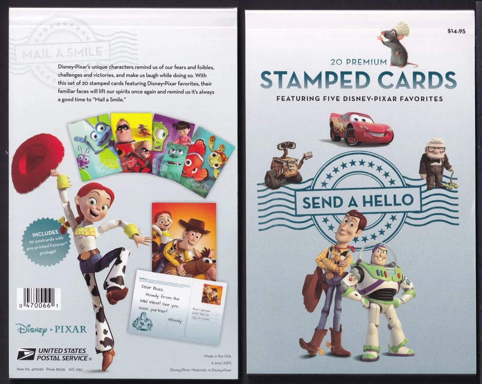 2012 Disney Pixar Sc UX622-UX626a Mint 29c Postal Cards (4 sets of 5) USPS issue - Image 1 of 1