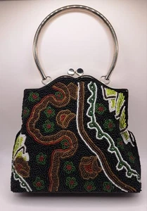 Vintage Beaded Bag Purse Beautiful Detail With Silvertone Hardware And Strap - Picture 1 of 5