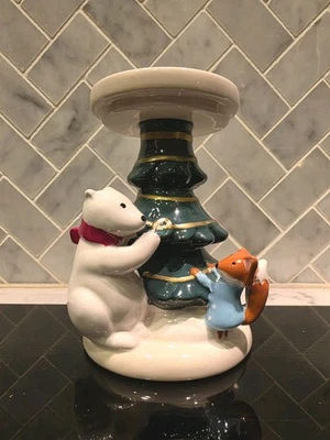 Bath & Body Works Single Wick Candle Holder POLAR BEAR & FOX Pedestal Winter NEW - Image 1 of 4