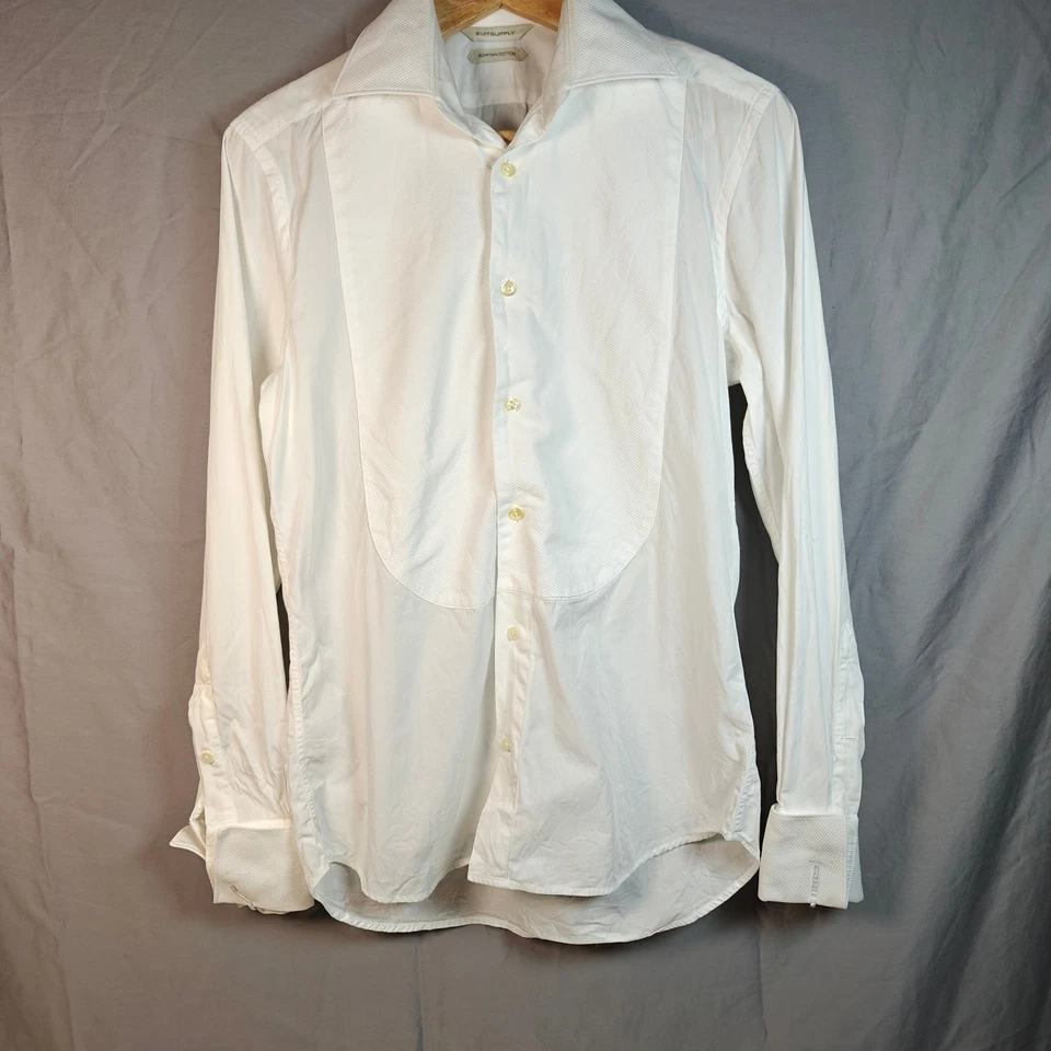 SUITSUPPLY Para Hombres Blanco Algodón Egipcio Camisa Esmoquin Puños Franceses Vestido Formal Foto 1 de 4