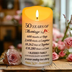 50th Wedding Anniversary Candle 50th Anniversary Wedding Gifts for Couple Par... - Picture 1 of 7