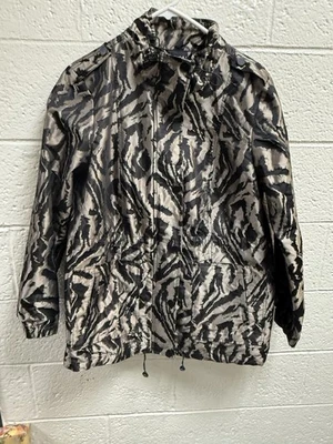Tribal Black And Taupe Animal Print Polyester Trench Raincoat Size 12 - Image 1 of 4