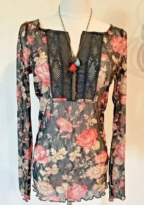 Denim & Supply Ralph Lauren Top Crochet Estampado Floral Mediano Boho Romántico Foto 1 de 4