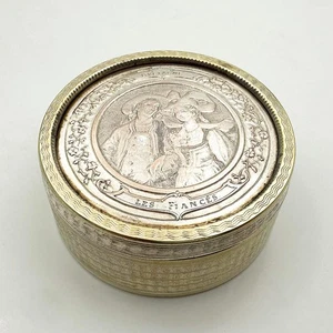 ANTIGUA CAJA DE TABACO CIRCULAR FRANCESA PLACA DE PLATA LES FIANCES - Imagen 1 de 7