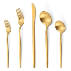 20 Pieces Silverware Set,Matte Gold Stainless Steel Flatware Cutlery Set Serv... - Picture 1 of 6