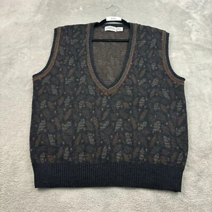 VTG Prima Maglia Sweater Vest Mens L Brown Geometric Wool Blend Grandpacore - Picture 1 of 12
