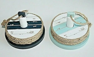 4 Circle Wooden & Rope Coastal Nautical Beach Coasters in a Holder - Picture 1 of 9
