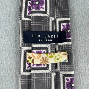 Ted Baker Tie Silk Gray Purple Flower Geometric Made In USA - Picture 1 of 11