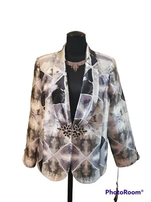 Blazer NINA MASSINI Formal Elegante Ocasión Especial Plateado Negro Gris 22 Nuevo con Etiquetas Foto 1 de 2