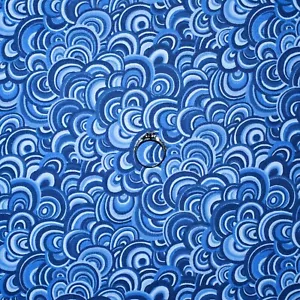 BonEFul Fabric FQ Cotton Quilt Navy Blue Tone Water Wave White Stripe Blender US - Picture 1 of 12