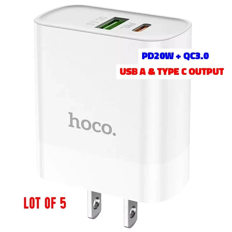 Lote de 5 Cargador de Pared para US PD20W + QC3.0 USB A y Salida Tipo C Foto 1 de 4