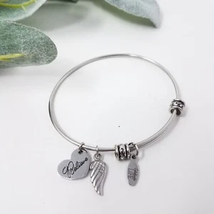 CARRIBEAN LIFE "Believe" Bangle Bracelet Heart Angel Wing Charm - Picture 1 of 3