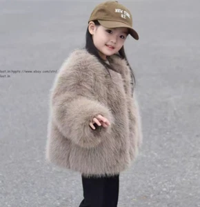 New Kids Child Faux Fox Fur Jacket Thick Fleece Coats Girls Warm Outerwear Gift - Picture 1 of 12