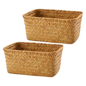 2 Pcs Storage Basket Bathroom Counter Organizer Rectangular Woven - Picture 1 of 12