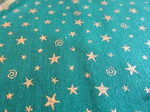 Blank Textiles Green Christmas Cotton Fabric gold metallic star toss BTHY half y - Picture 1 of 3