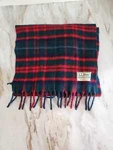 Vintage L.L. Bean Lambswool Scarf Made in England Red And Blue Plaid - Picture 1 of 4
