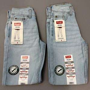 2 Pair Wrangler Loose Denim Adjustable Blue Jeans Boys Kids 6 Slim NEW - Picture 1 of 3