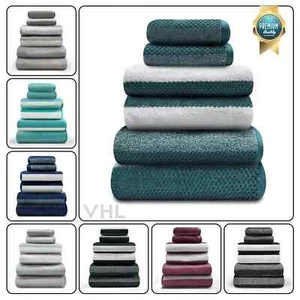 100% COTTON TOWELS - Royal Stripe Super Soft Quick Dry Hand Bath Towel Sheet 2PK - Picture 1 of 20
