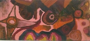 20th C AMERICAN HARRY MORITZ Sd OUTSIDER ART ABSTRACT ORIGINAL OIL on WOOD PANEL - Picture 1 of 8