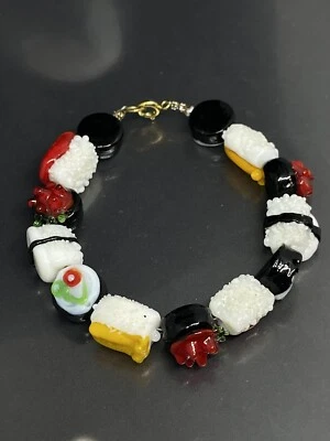 Artisan Handmade Popcorn Cupcake Floral Multicolor Art Glass Charm 6.1” Bracelet - Image 1 of 4