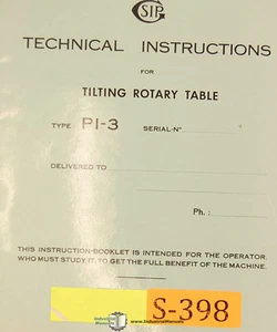 SIP PI-3, Tilting Rotary Table, Technical Instructions Manual - Picture 1 of 1