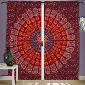 Indian 82" x 40" Floral Mandala Cotton Curtain Set Window Hippie Drapes Panel - Picture 1 of 6