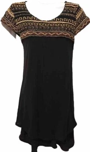 Abito Anthropologie FREE PEOPLE con perline boho nero a strati a strati maglia scoop - Foto 1 di 8
