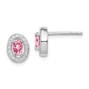Aretes ovalados de plata de ley chapados en rodio rosa y blanco con circonitas cúbicas - Imagen 1 de 4