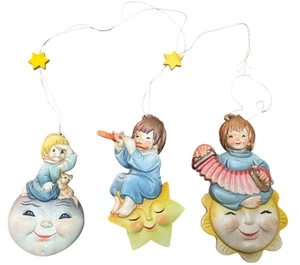 Set of 3 Vintage Anri Italy Ornament Children Sun Moon Stars Celestial Christmas - Picture 1 of 2