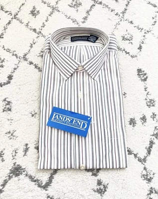 Vtg 90s Lands End 15.5 34 White Striped Multi Color Long Sleeve Button Down  - Image 1 of 4