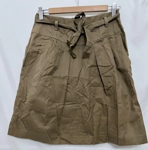 161450 Damen XS MARGARET OLEARY khaki hellbraun Plissee Gürtel Baumwolle Twill Rock  - Bild 1 von 2
