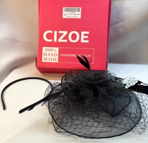 NEW! CIZOE Women's Black Lace FASCINATOR-Veil-Head Band - Picture 1 of 3