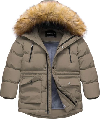 Parka de invierno para niños resistente al agua con capucha acolchada forrada de lana chaquetas abrigos Foto 1 de 4