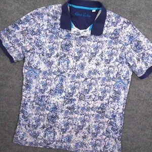 Robert Graham Poloshirt Herren XL blau Regenwasser verziert Damast AOP Classic Fit - Bild 1 von 7