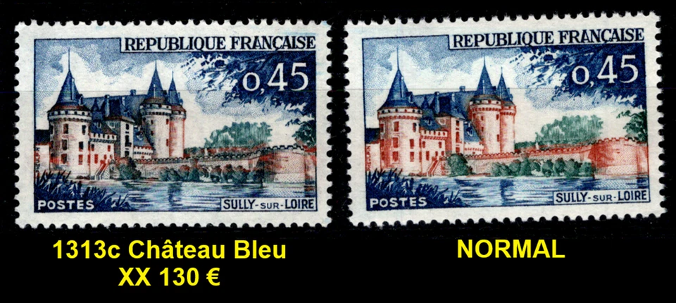 Variété : Château Bleu sur SULLY n°1313c, Neuf ** = Cote 130 € / Timbre France - Photo 1/1