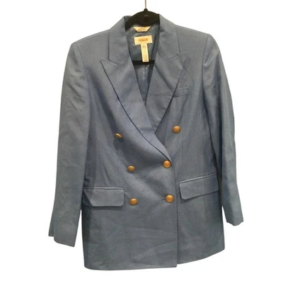 Vtg Talbots Linen Double Breasted Blazer Womens 2 Petites 2P Blue Old Money Prep - Image 1 of 4