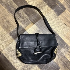 Bolso de hombro mediano vintage Burberry de cuero negro a cuadros Nova con palanca - Imagen 1 de 12