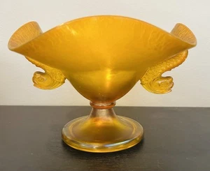 Vintage anni 20 Fenton mandarino BAGLIORE vetro elasticizzato composto piatto caramelle manici delfino - Foto 1 di 19