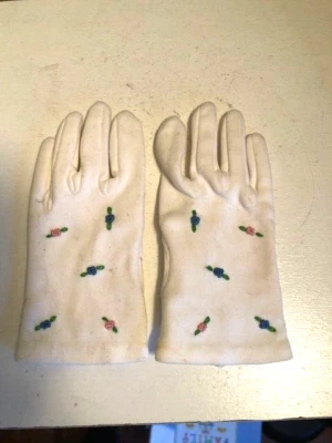 Guantes florales blancos elegantes vintage para niña pequeña Francelle Paris talla 2 Foto 1 de 4
