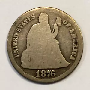 1876 CC Seated Liberty Silver Dime About Good AG Condition Carson City - Picture 1 of 4