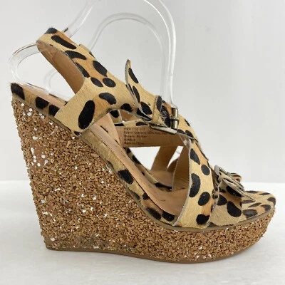 Naughty Monkey size 9 Women’s Leopard Print Pony Hair Wedge Platform Sandals - Image 1 of 4