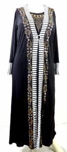 Fancy Open-Style Abaya Kaftan Eid Party Sparkle Modest Black Dress w/Hijab