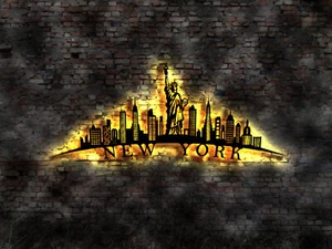 Enseigne LED néon néon sculpture Skyline New York Yorck bois découpé au laser artiste - Photo 1/2