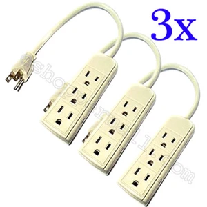 3 Pack 1FT Power Strip Grounded Extension Cord 3 Outlet 13A/125V/1625W Indoor AF - Picture 1 of 1