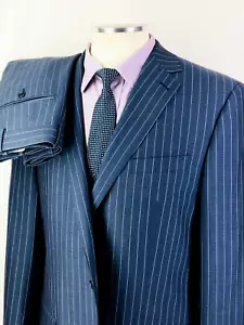 NWT 44L Paul Betenly Mens Thomas 2 Button 100% Wool Suit Gray Blue Pants 38 - Picture 1 of 16