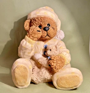Large 10" Vtg Young's Resin Collectible Teddy Bear Figurine w/ Small Bear in Arm - Picture 1 of 6