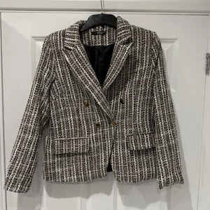 Quiz Women’s Knitted Gold Sparkly Blazer Jacket Size 14 - Picture 1 of 5