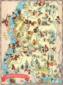 Riproduzione su Tela Mappa Pittorica Vintage del Mississippi Stampa Ruth Taylor 1935 - Foto 1 di 1