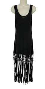 Maxi Vestido Uniq Para Mujer Negro Flecos Sin Mangas Largo Elastizado Tejido Playa Talla S - Imagen 1 de 15