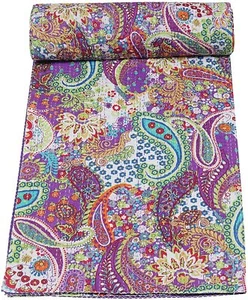 Indian Handmade Cotton Paisley Kantha Quilt Throw Blanket Queen/Twin Kantha. - Picture 1 of 9